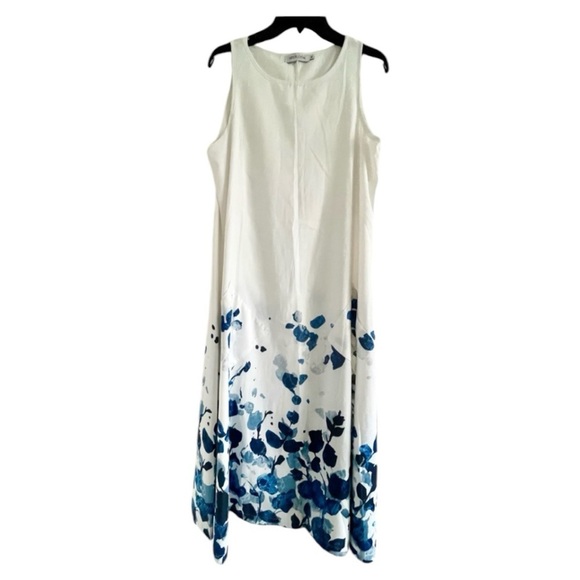 MISSLOOK Women’s White and Blue Floral w/2 Front Pockets Midi Dress-Size M - Picture 1 of 8